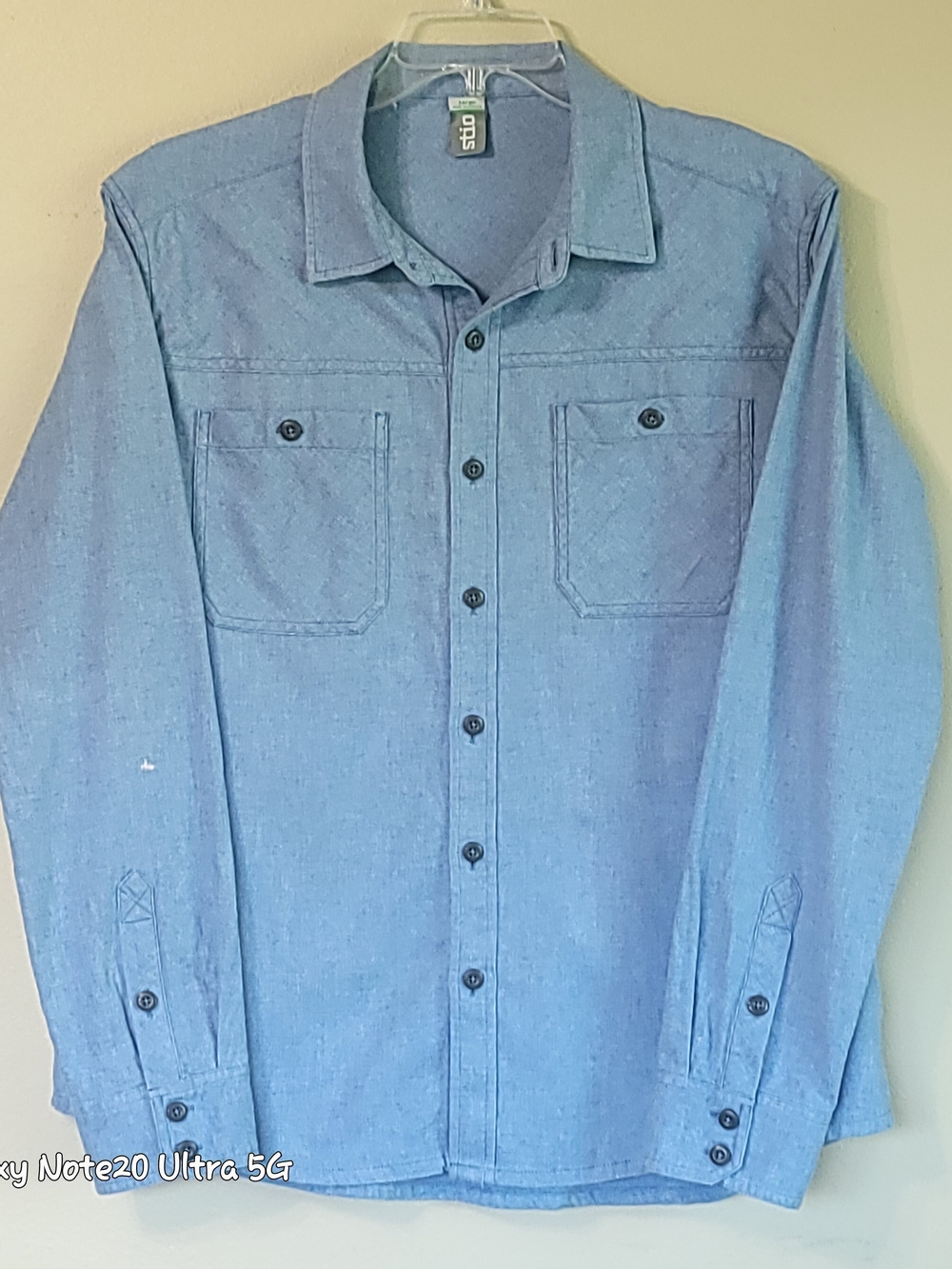Stio Miter Stretch Lightweight Flannel Shirt Size-M Blue Button Pocket Trail EUC